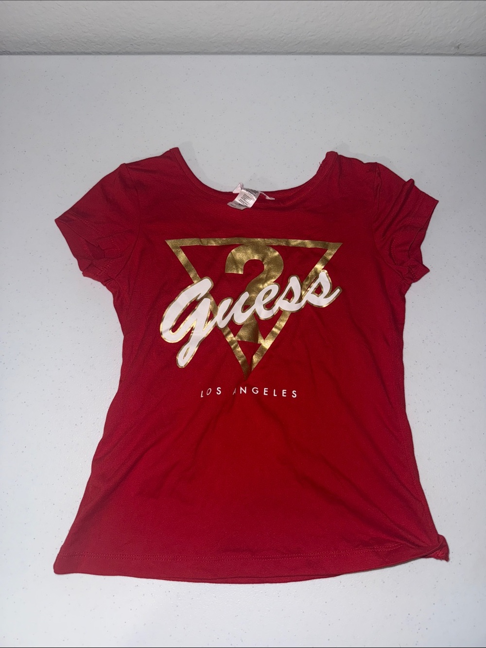 Guess Red Tee with Gold Foil Graphic
